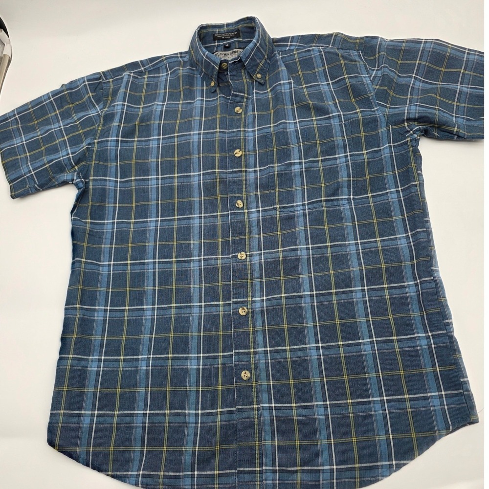Canyon Guide Button Down Shirt Mens M Blue Plaid Short Sleeve Pocket